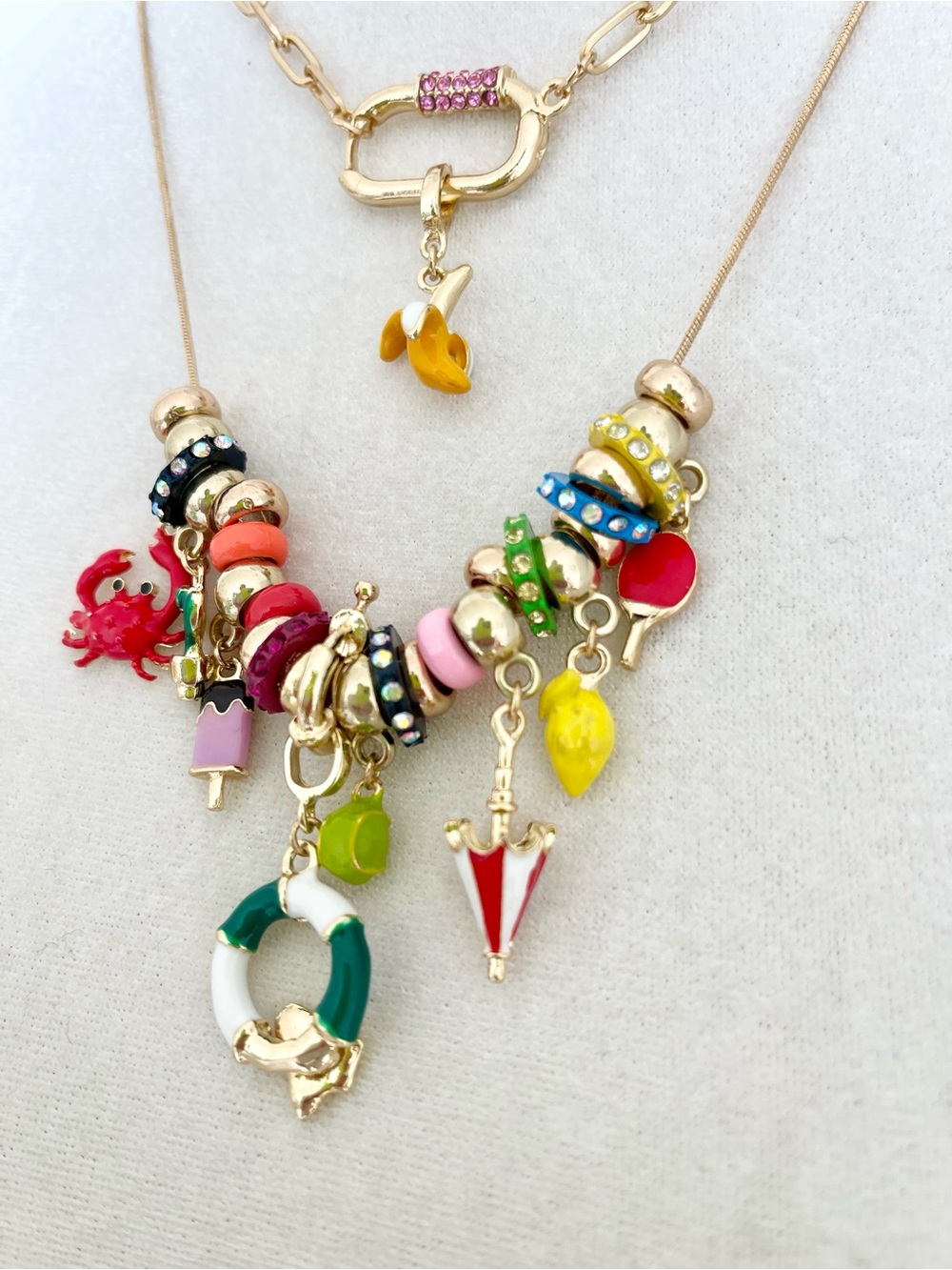 Gold Multicolor Beach Charm Necklace